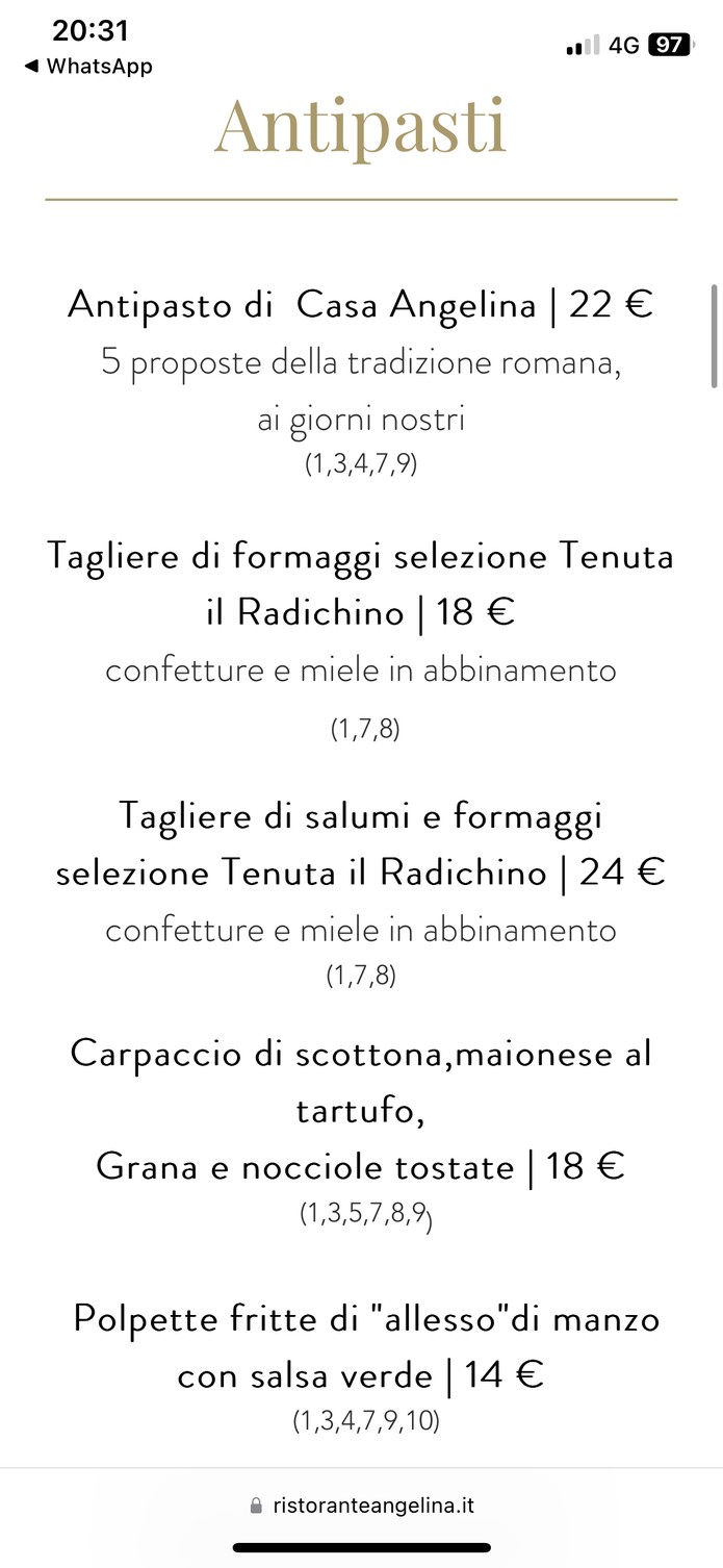 Ristorante Angelina a Testaccio menu 1