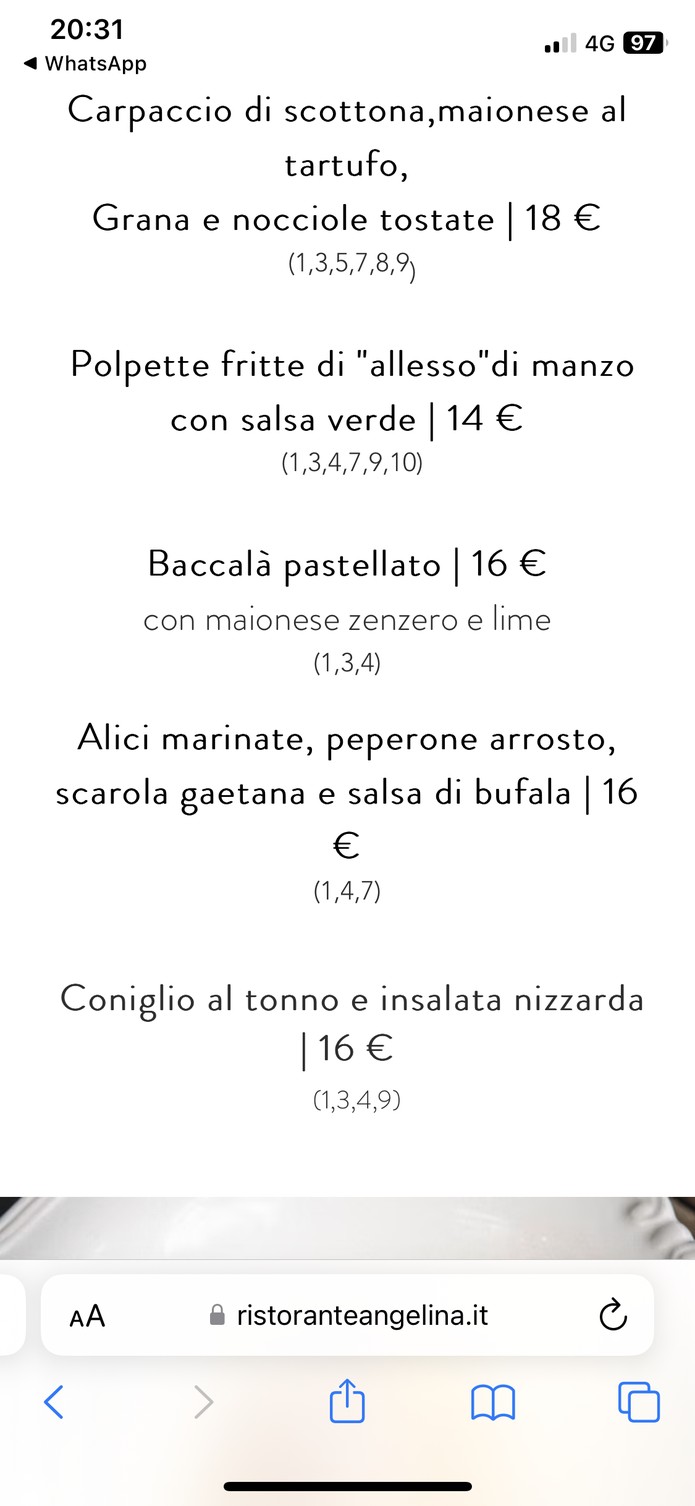 Ristorante Angelina a Testaccio menu 2