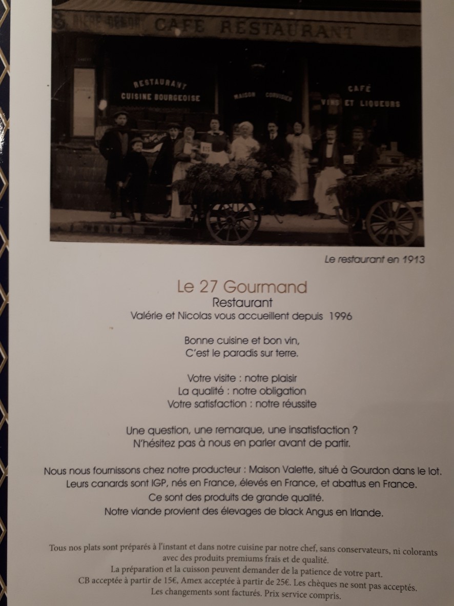 Le 27 Gourmand menu 1