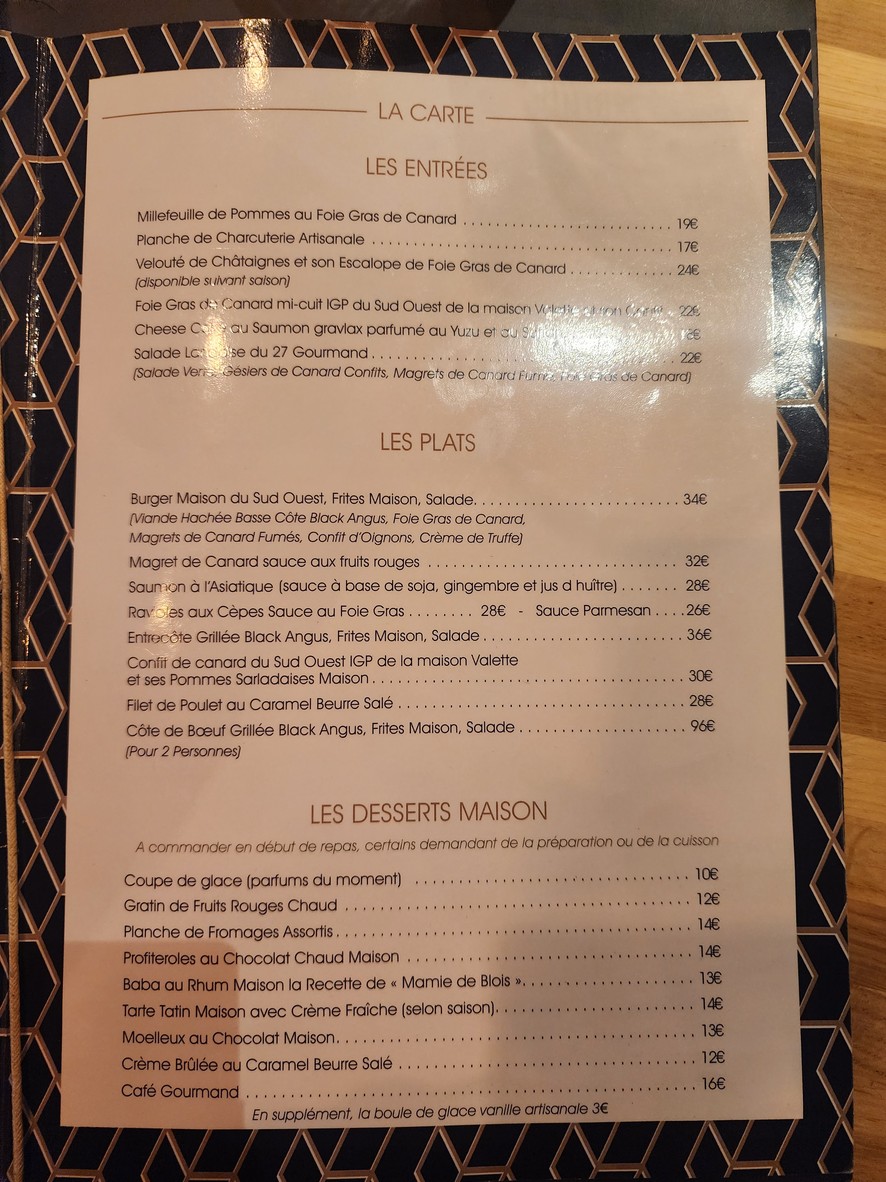 Le 27 Gourmand menu 2