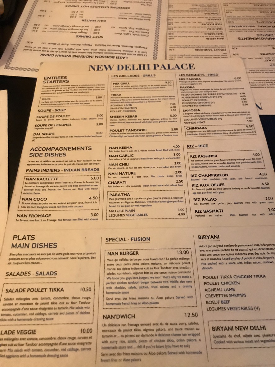 New Delhi Palace menu 1