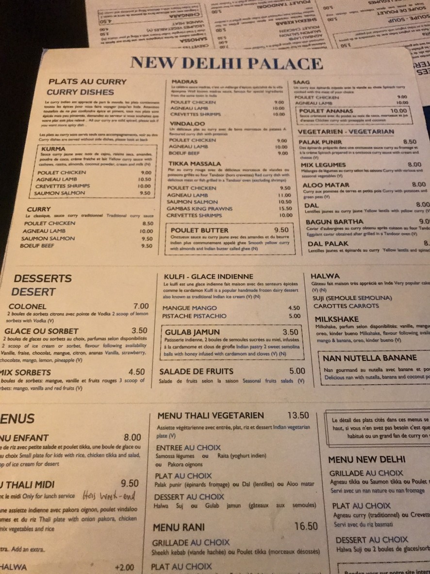 New Delhi Palace menu 2