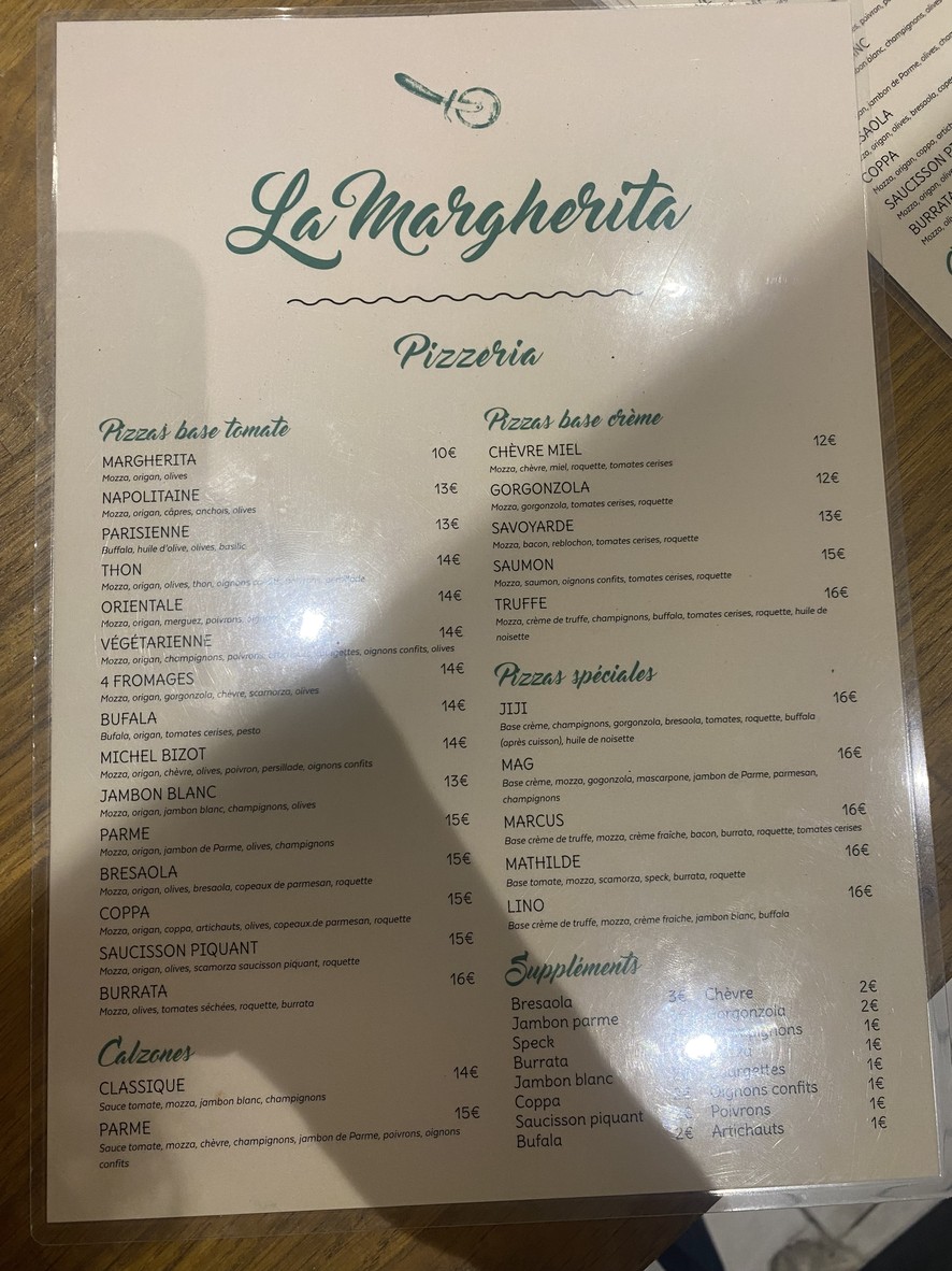 La margherita Daumesnil menu 1