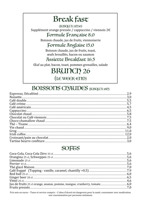 MURPHY'S HOUSE menu 1