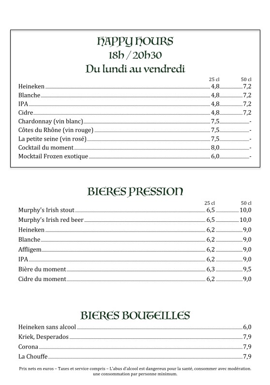 MURPHY'S HOUSE menu 3