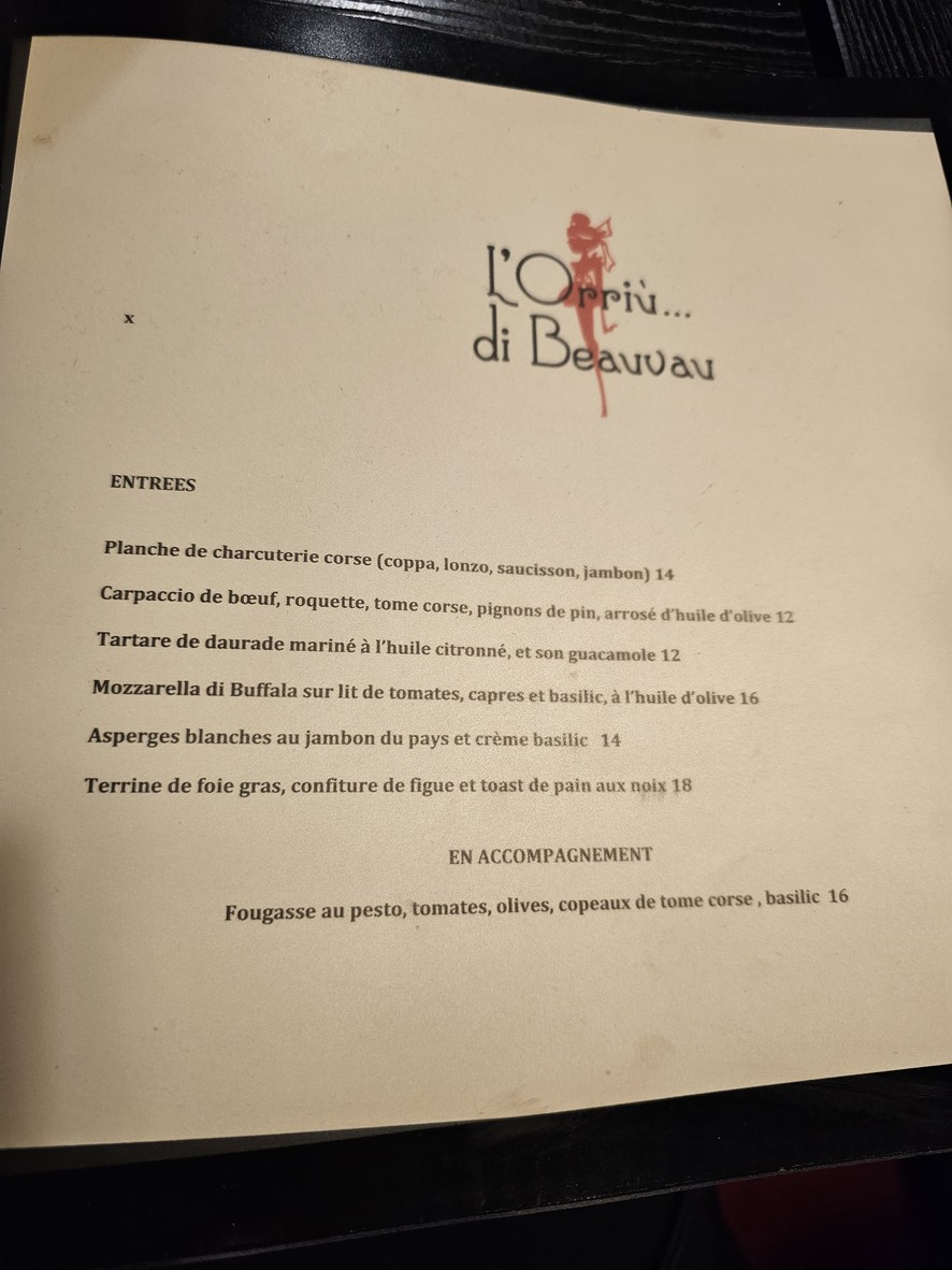 Beauvau Saint-Honoré menu 2
