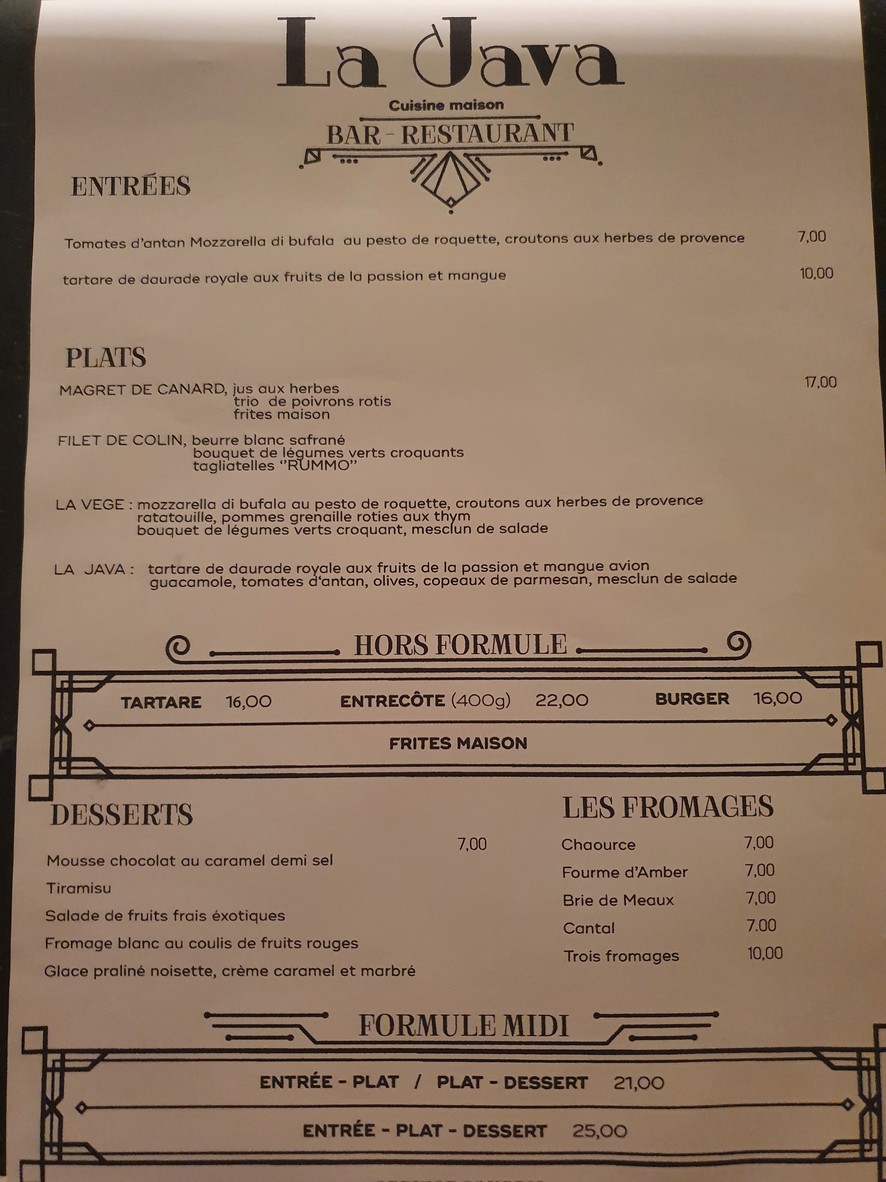 La Java menu 1