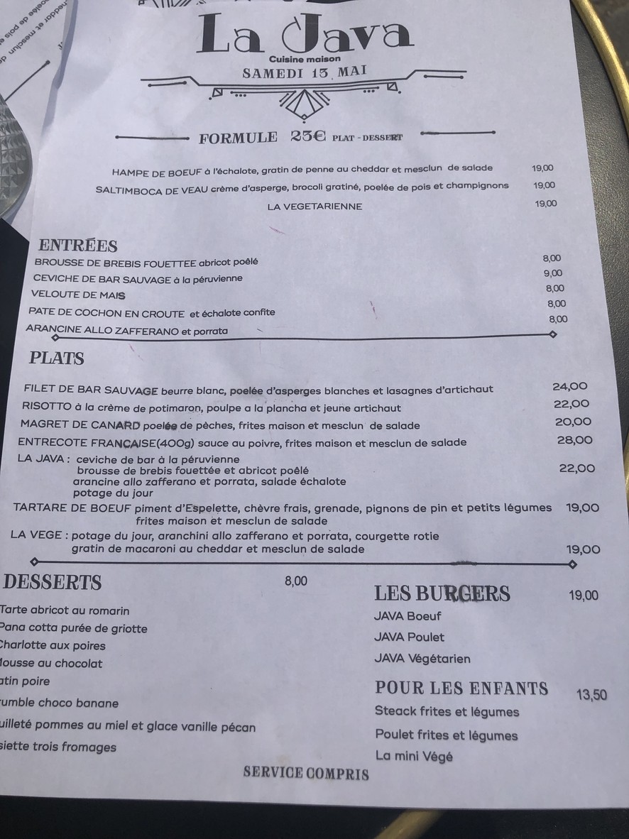 La Java menu 2