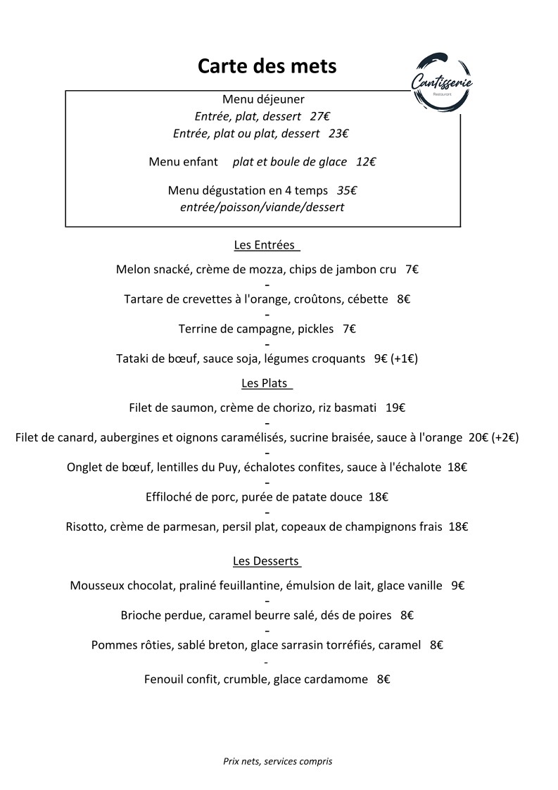 Cantisserie menu 1