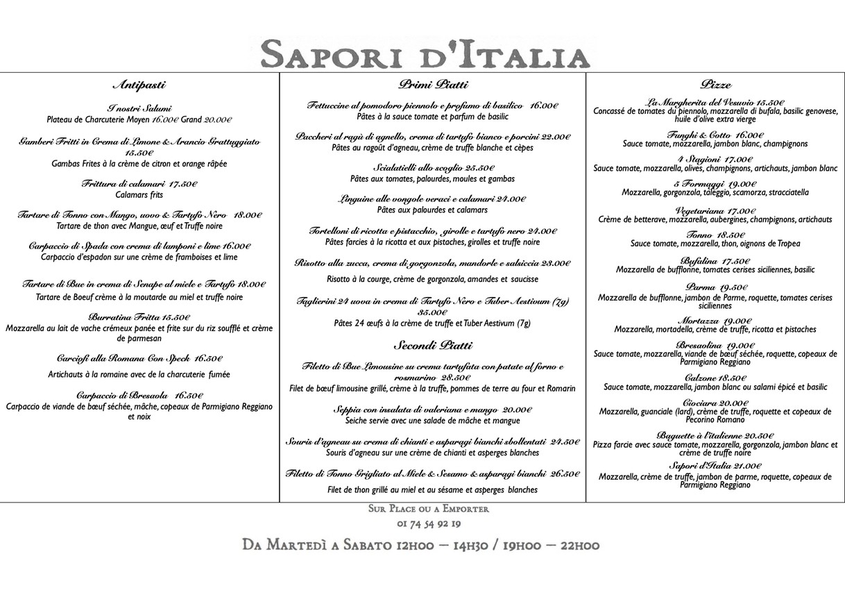 Sapori d'Italia menu 1