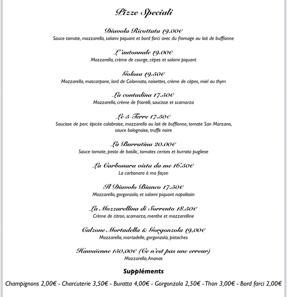 Sapori d'Italia menu 2