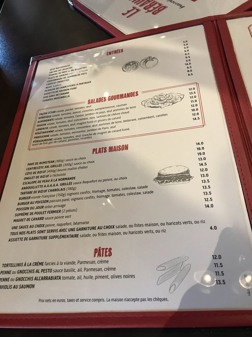 Le Bérault menu 1