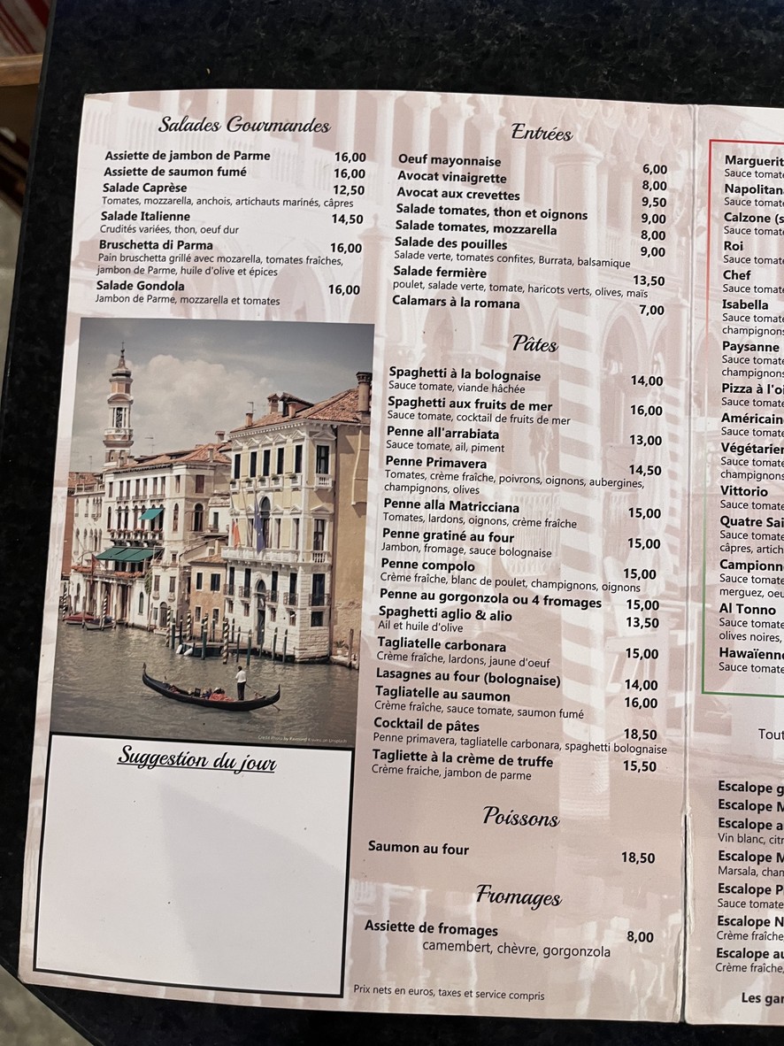La Gondola menu 1