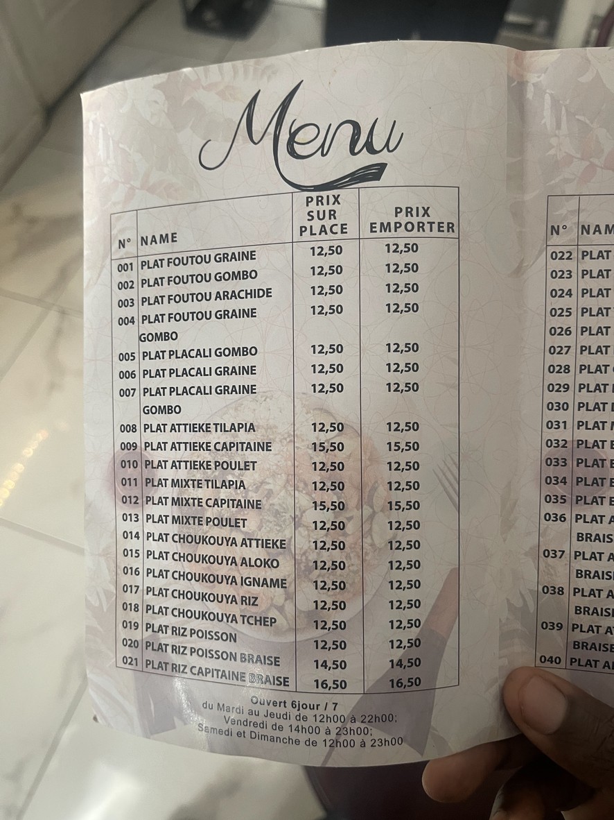 Bouffe Ivoire menu 2