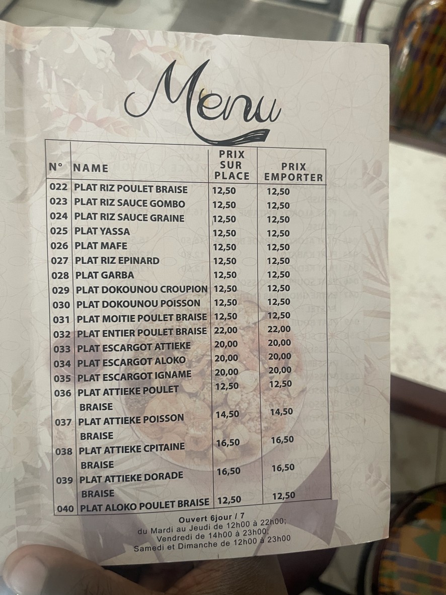 Bouffe Ivoire menu 3