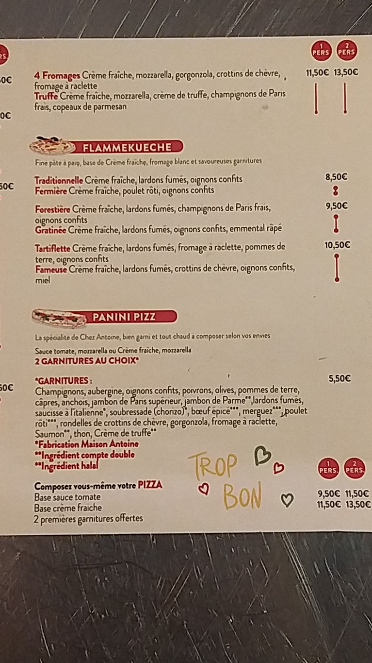 Chez Antoine menu 2