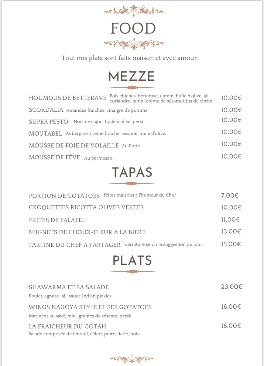GOTAH Restaurant menu 1