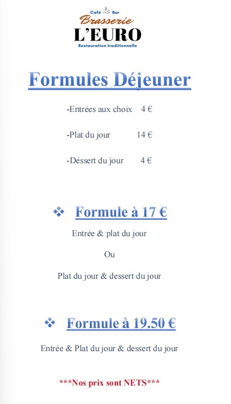 Brasserie L'Euro menu 1