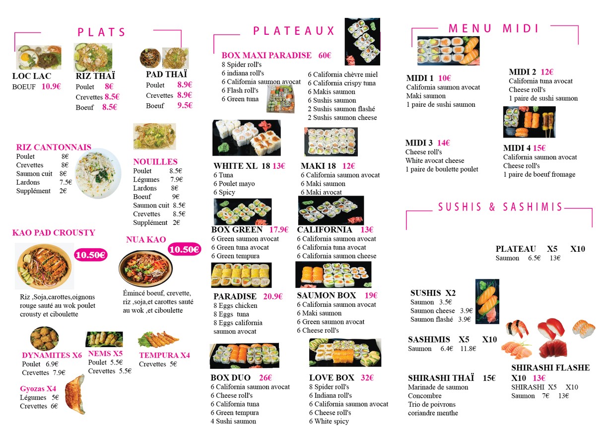 Paradise Sushi menu 2