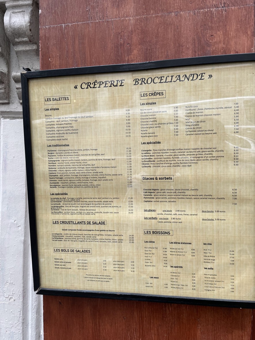 Crêperie Brocéliande menu 1