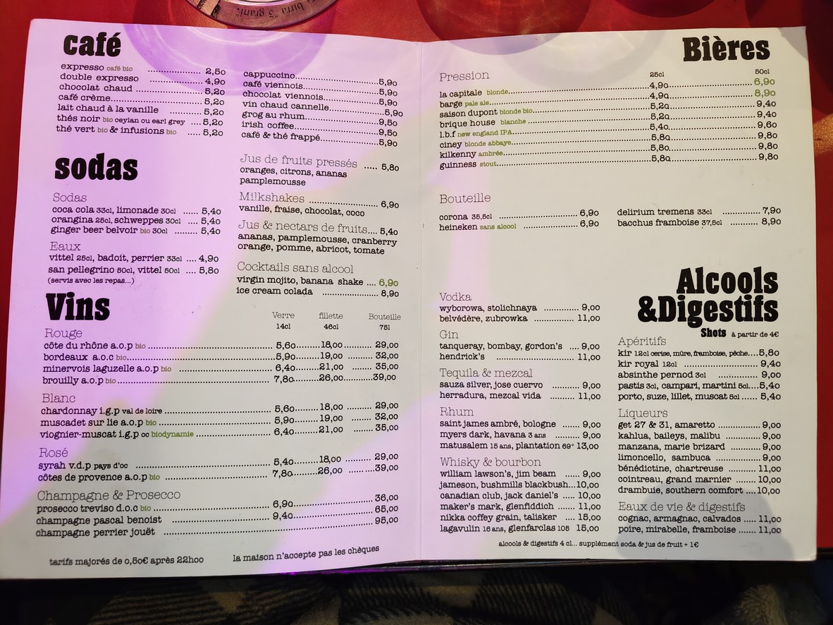 Le Tournesol menu 1