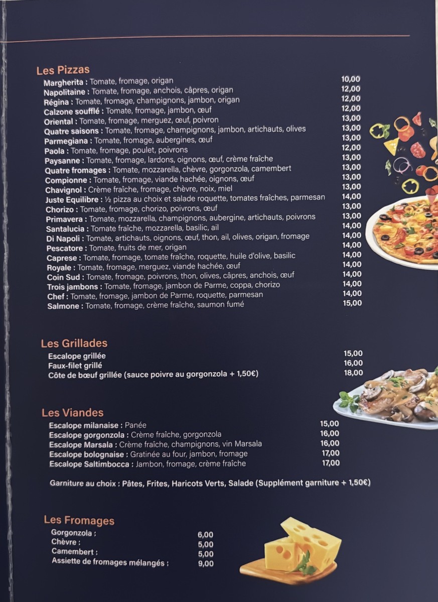 Coin Sud menu 2