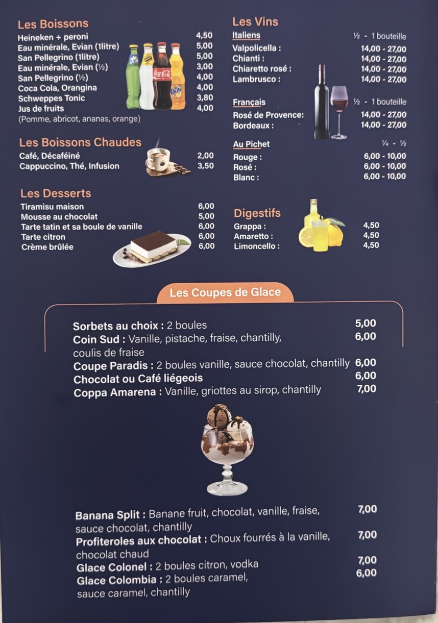 Coin Sud menu 3