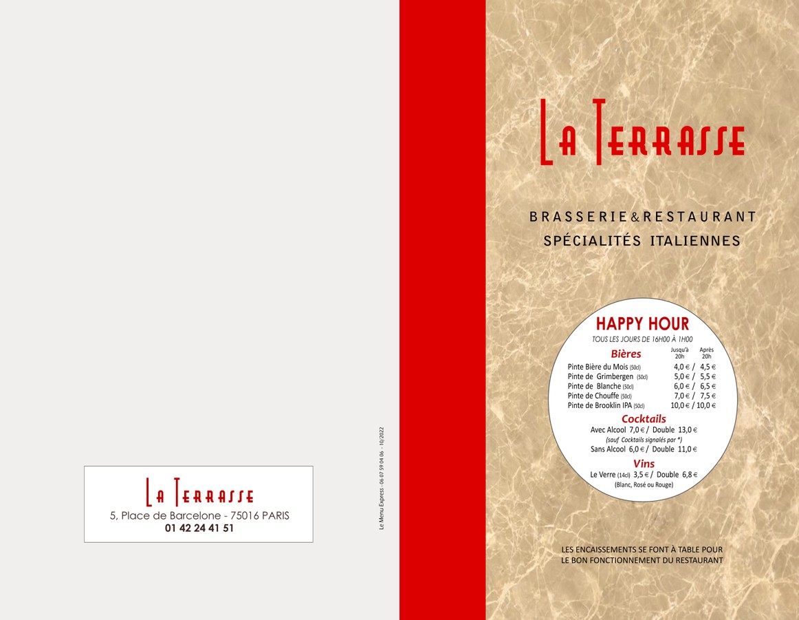 La Terrasse du 16 menu 1