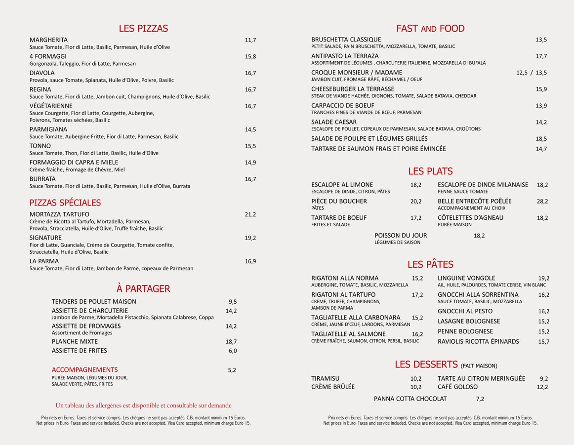 La Terrasse du 16 menu 2
