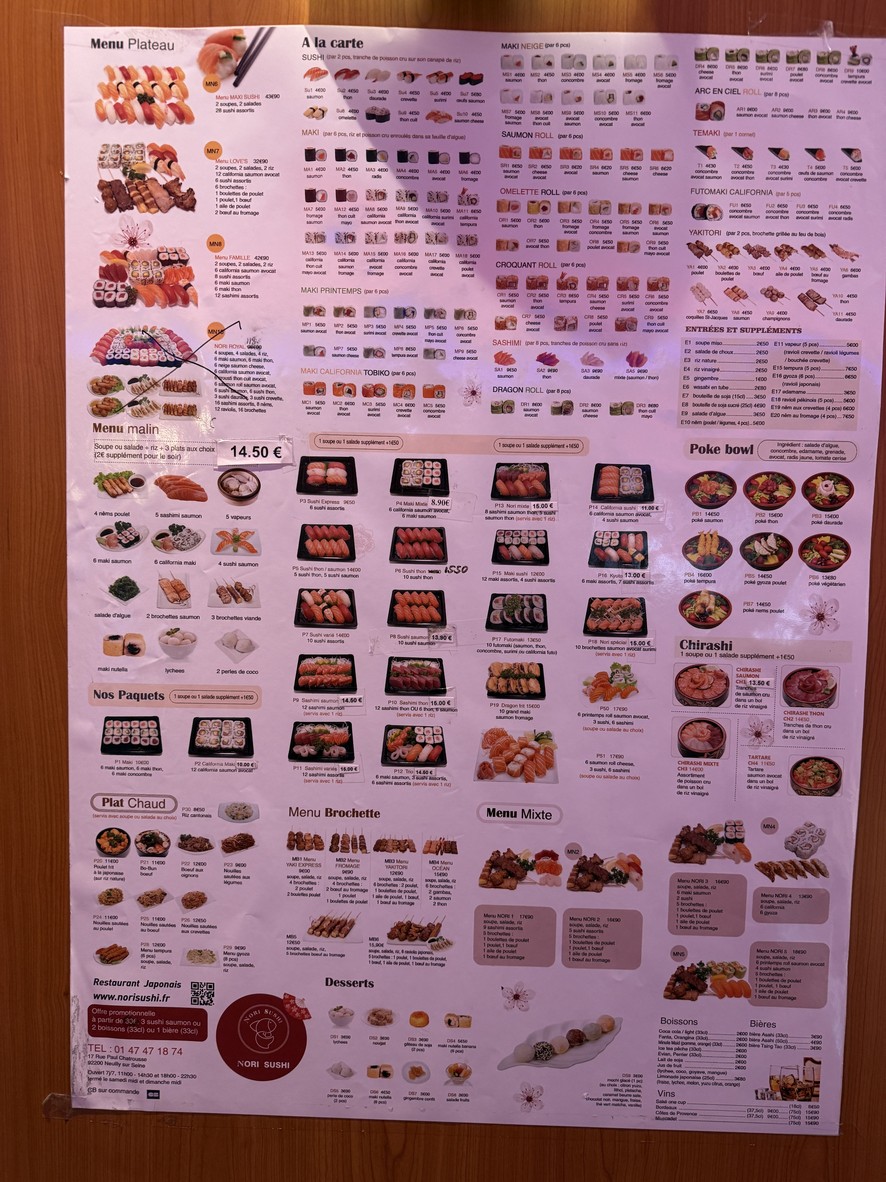 Nori Sushi menu 1