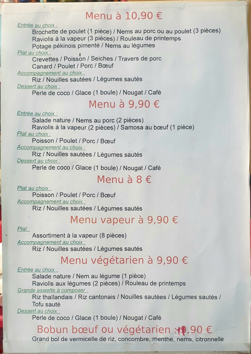 Trésors des Gourmets menu 1