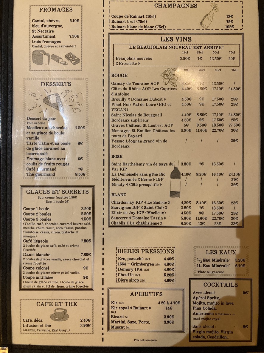 Le Coche menu 2