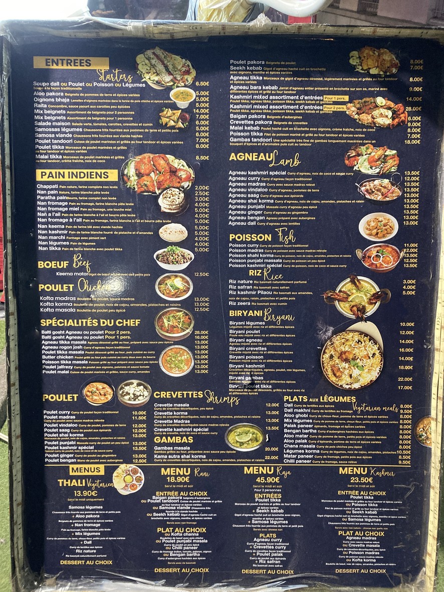Le Trésor du Kashmir menu 1