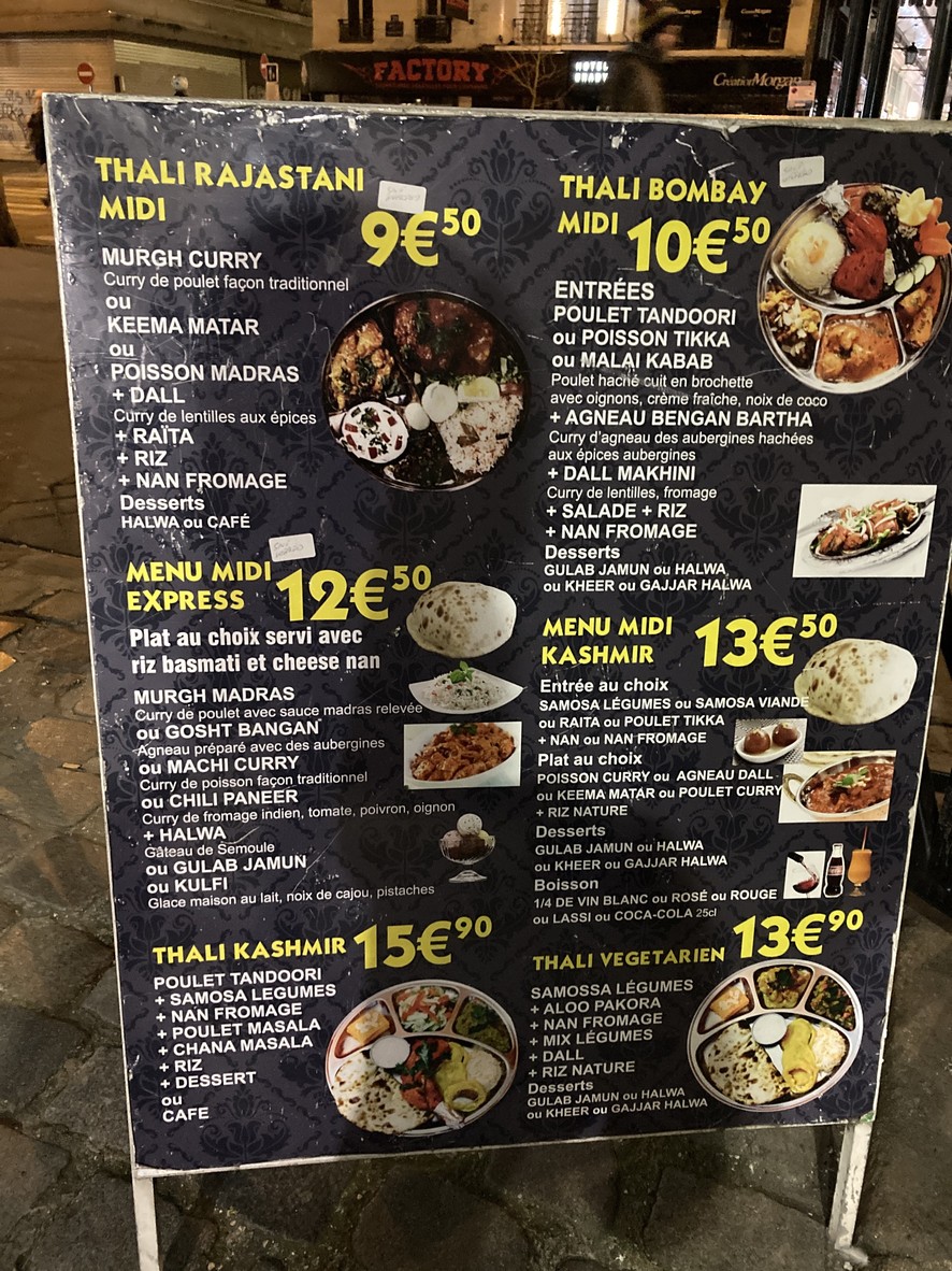 Le Trésor du Kashmir menu 2