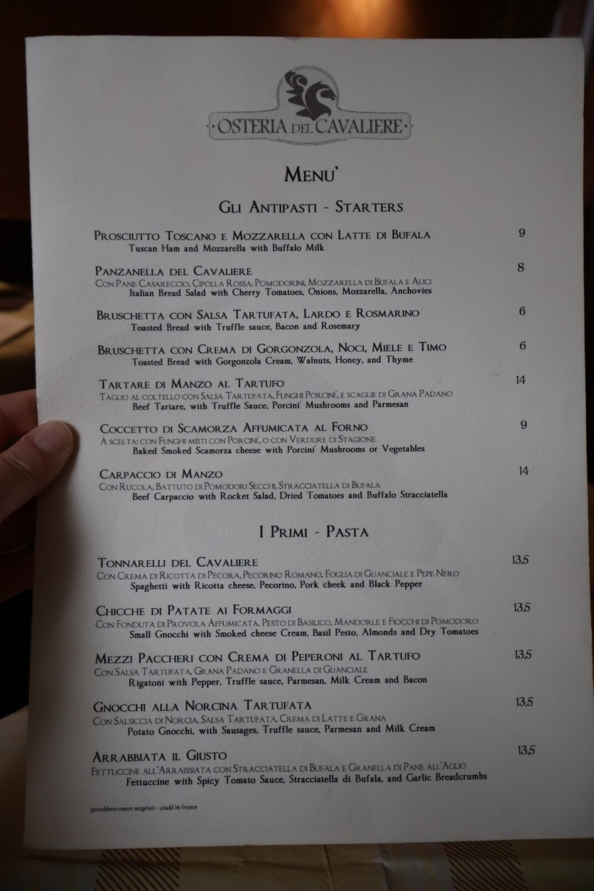 Osteria del Cavaliere menu 1
