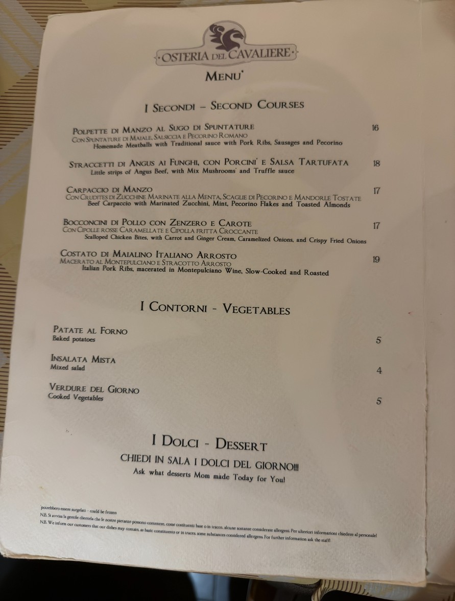 Osteria del Cavaliere menu 2