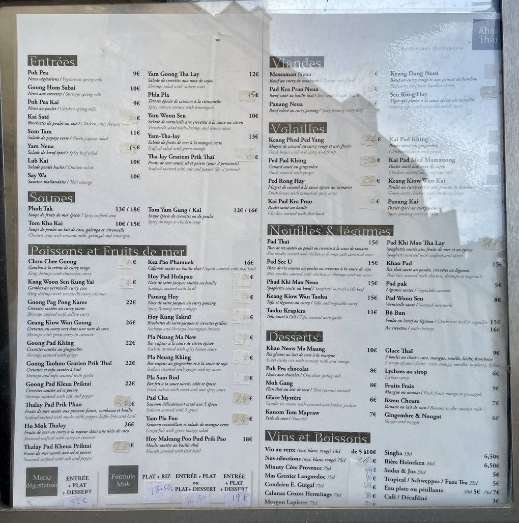 Khao Thai Sévigné menu 1