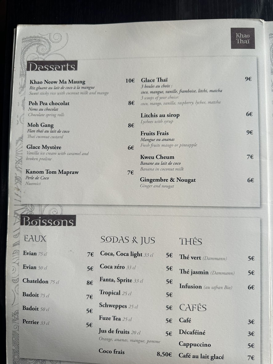 Khao Thai Sévigné menu 2