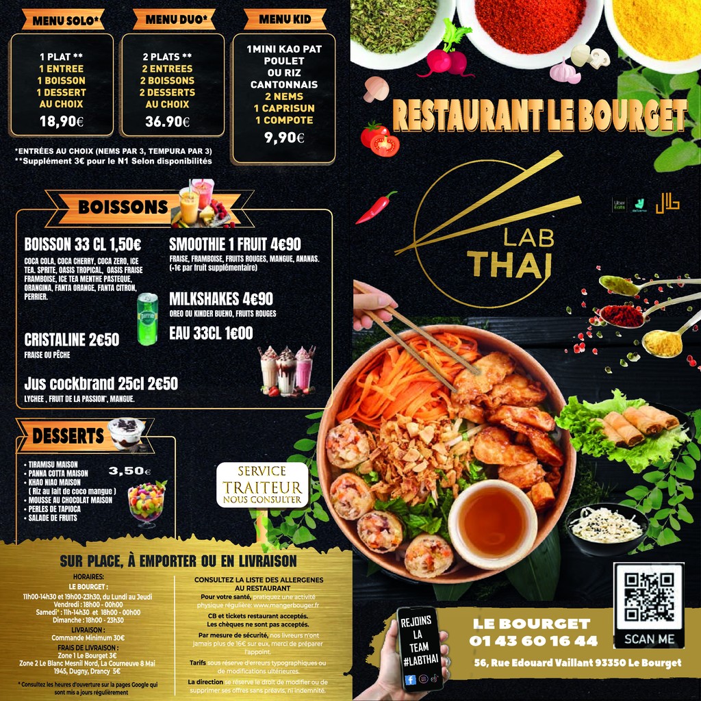 Lab thai Le Bourget menu 1