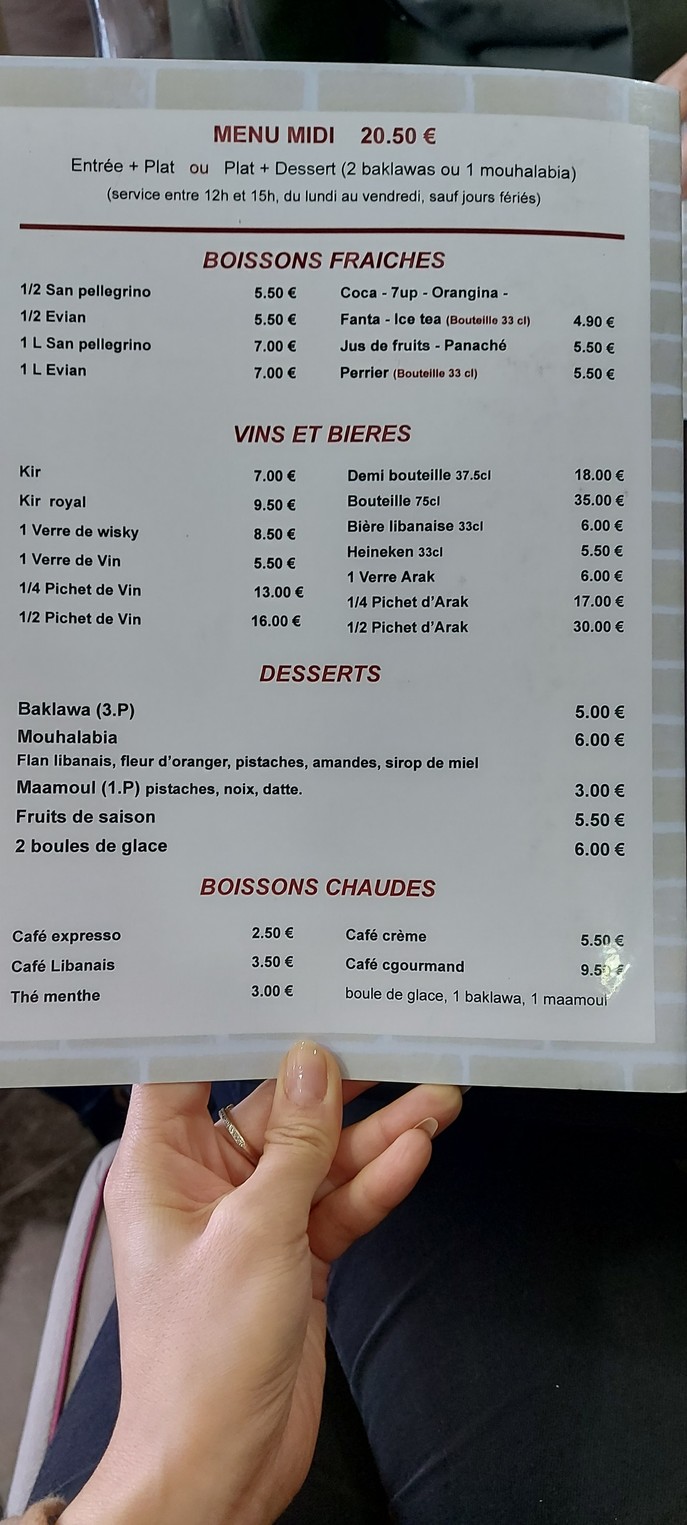 O Liban menu 2