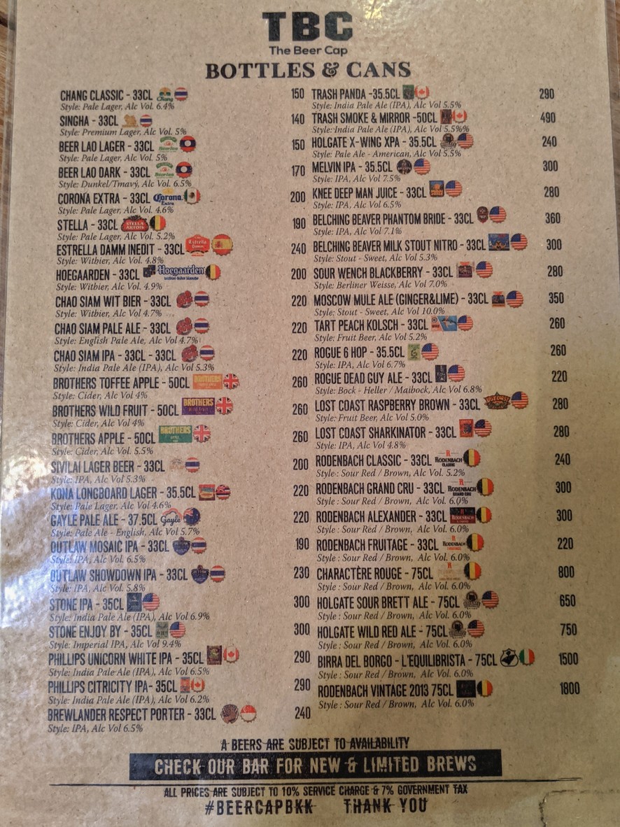 TBC - The Beer Cap menu 1