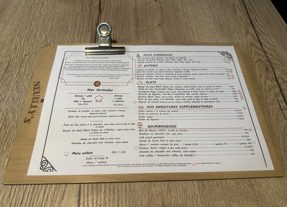 Neuilly's menu 1
