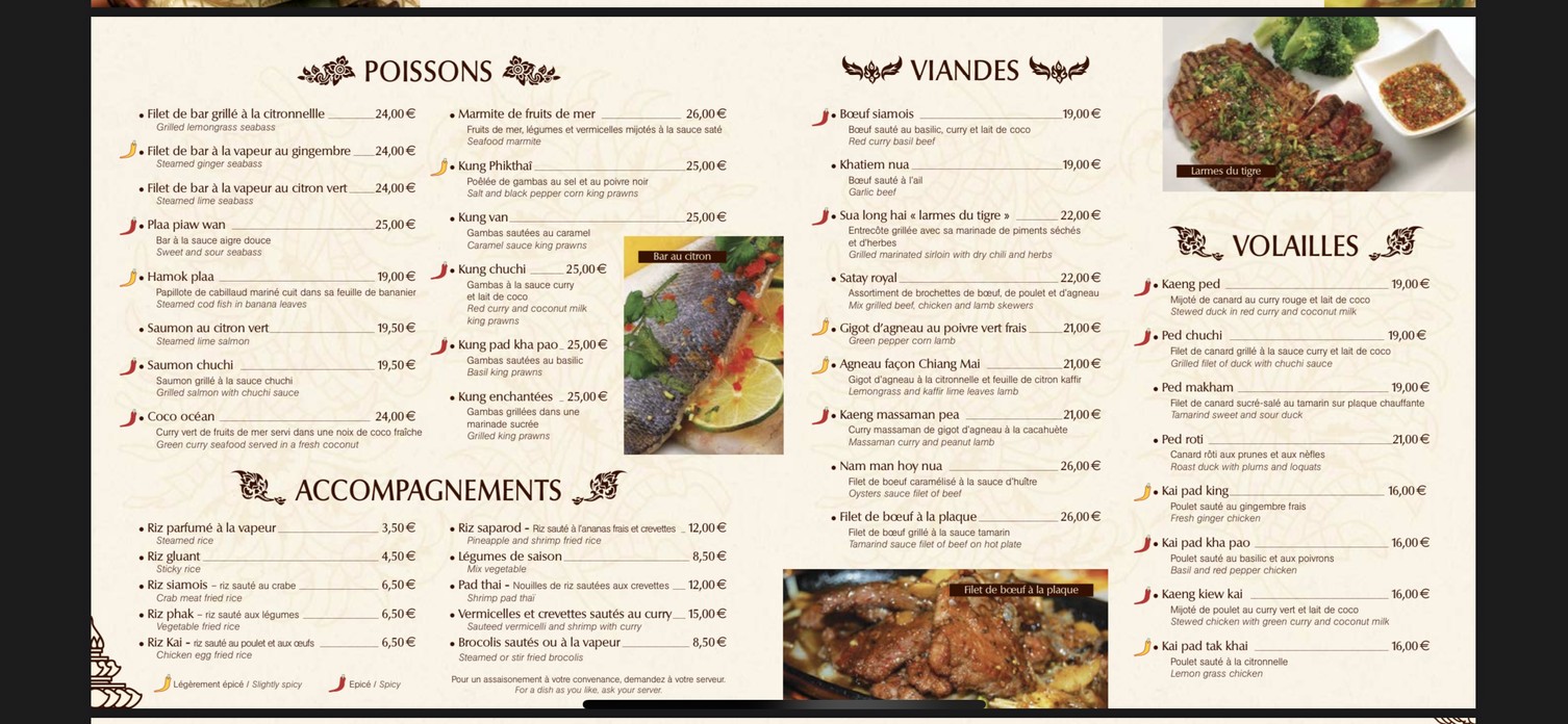 Siamin Restaurant Thaï menu 2