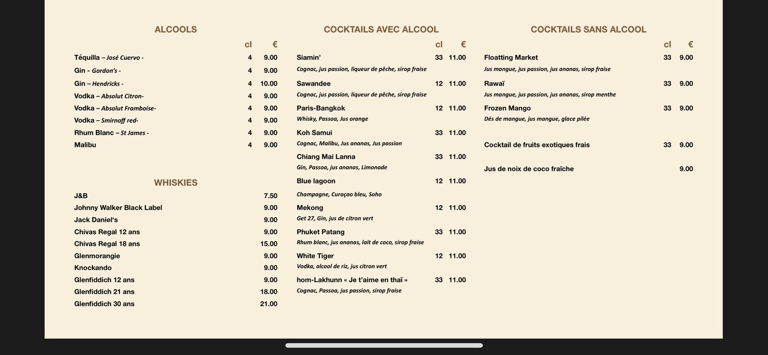 Siamin Restaurant Thaï menu 4