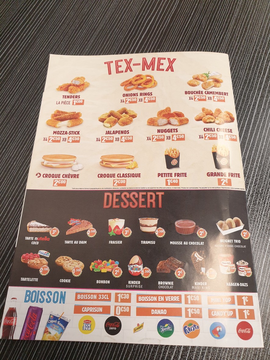 G La Dalle menu 5