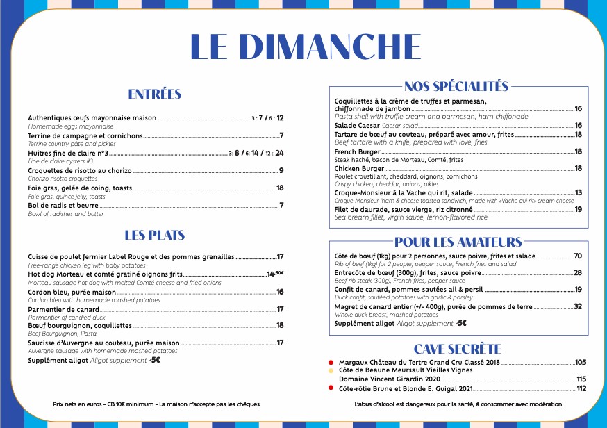 Les Artisans menu 2
