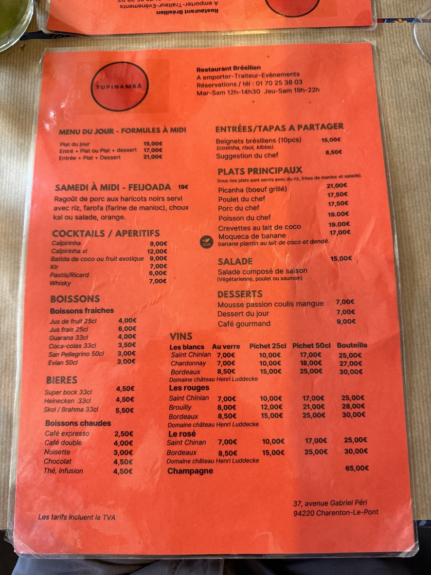 Tupinambá menu 1