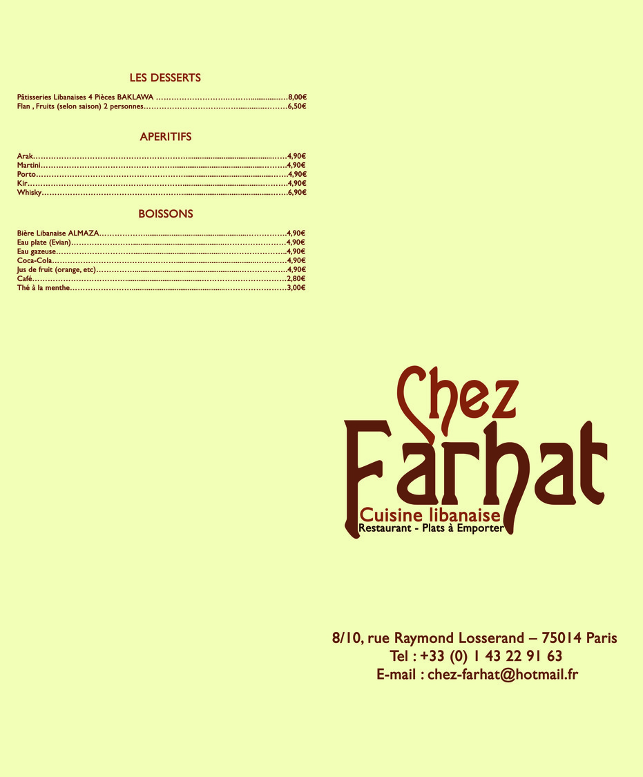 Chez Farhat menu 2