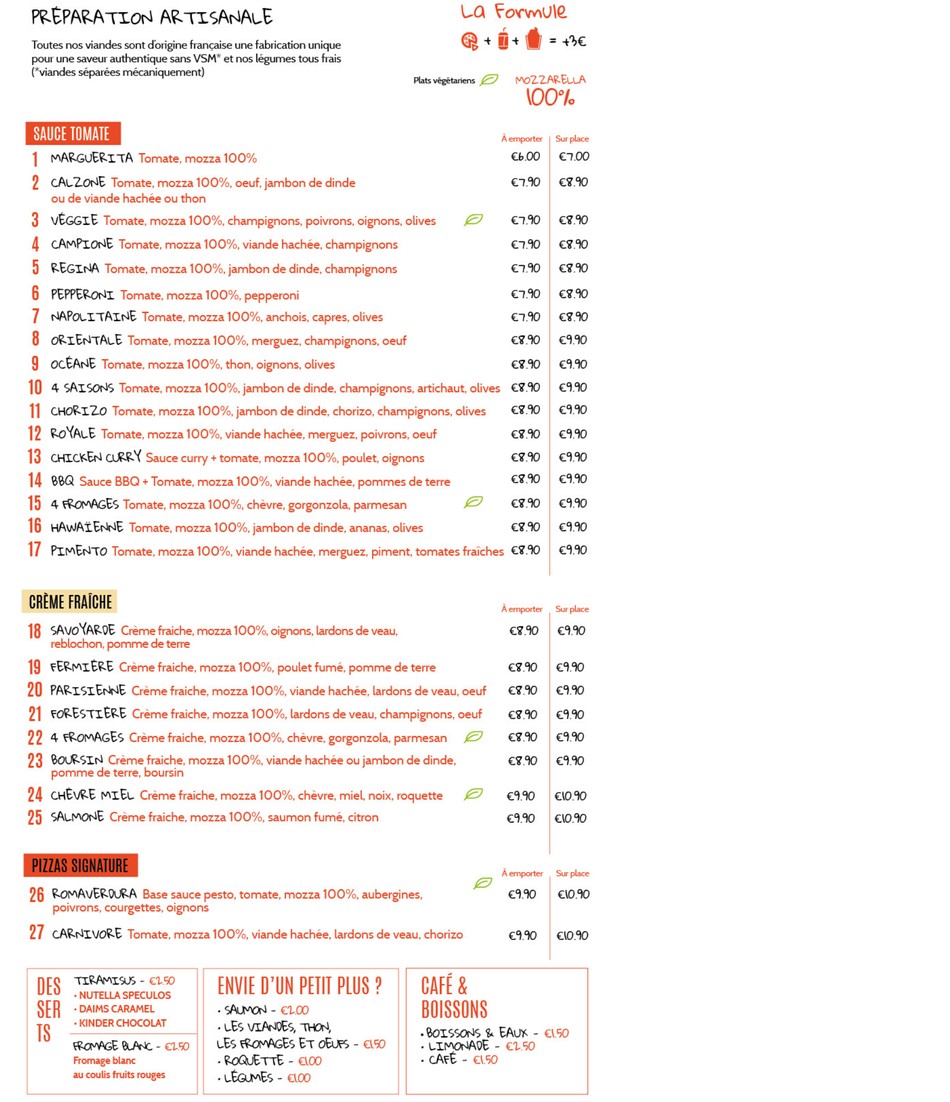 Le comptoir à pizza menu 2