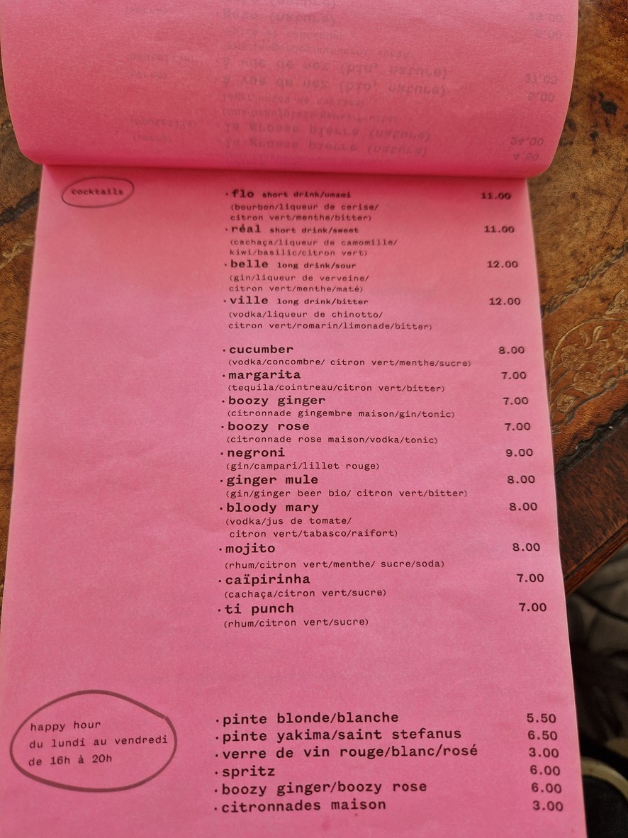 Floréal Belleville menu 2